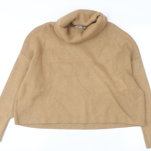 Zara Women Beige Roll Neck Knit Jumper Size 10 Relaxed Fit