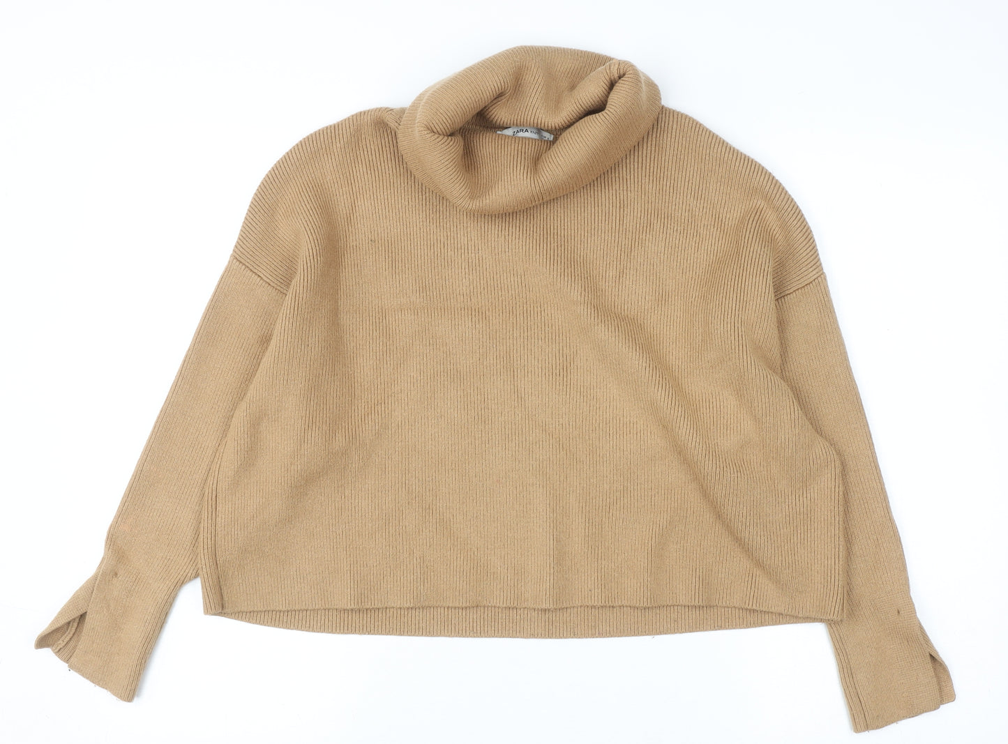 Zara Women Beige Roll Neck Knit Jumper Size 10 Relaxed Fit