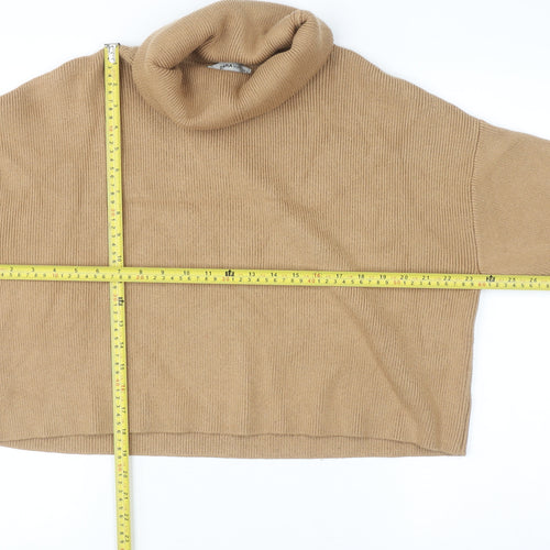 Zara Women Beige Roll Neck Knit Jumper Size 10 Relaxed Fit