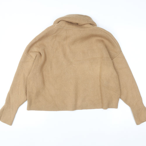 Zara Women Beige Roll Neck Knit Jumper Size 10 Relaxed Fit