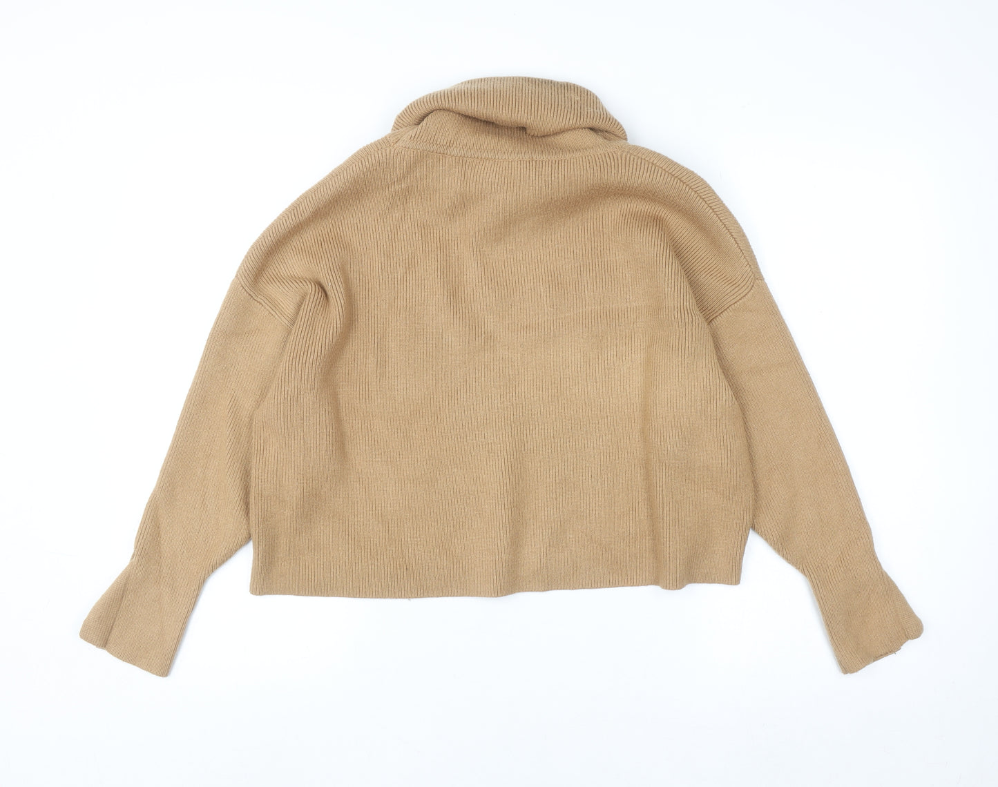 Zara Women Beige Roll Neck Knit Jumper Size 10 Relaxed Fit