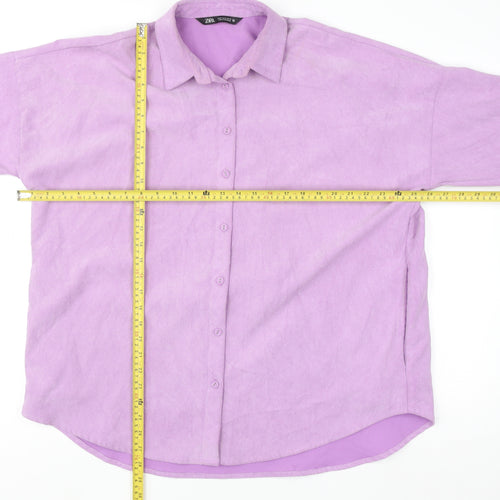 Zara Women's Purple Corduroy Button-Up Shirt Size 12 Collared Relaxed Fit
