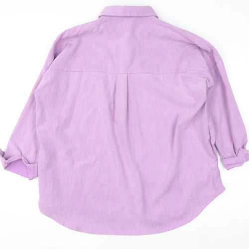 Zara Women's Purple Corduroy Button-Up Shirt Size 12 Collared Relaxed Fit