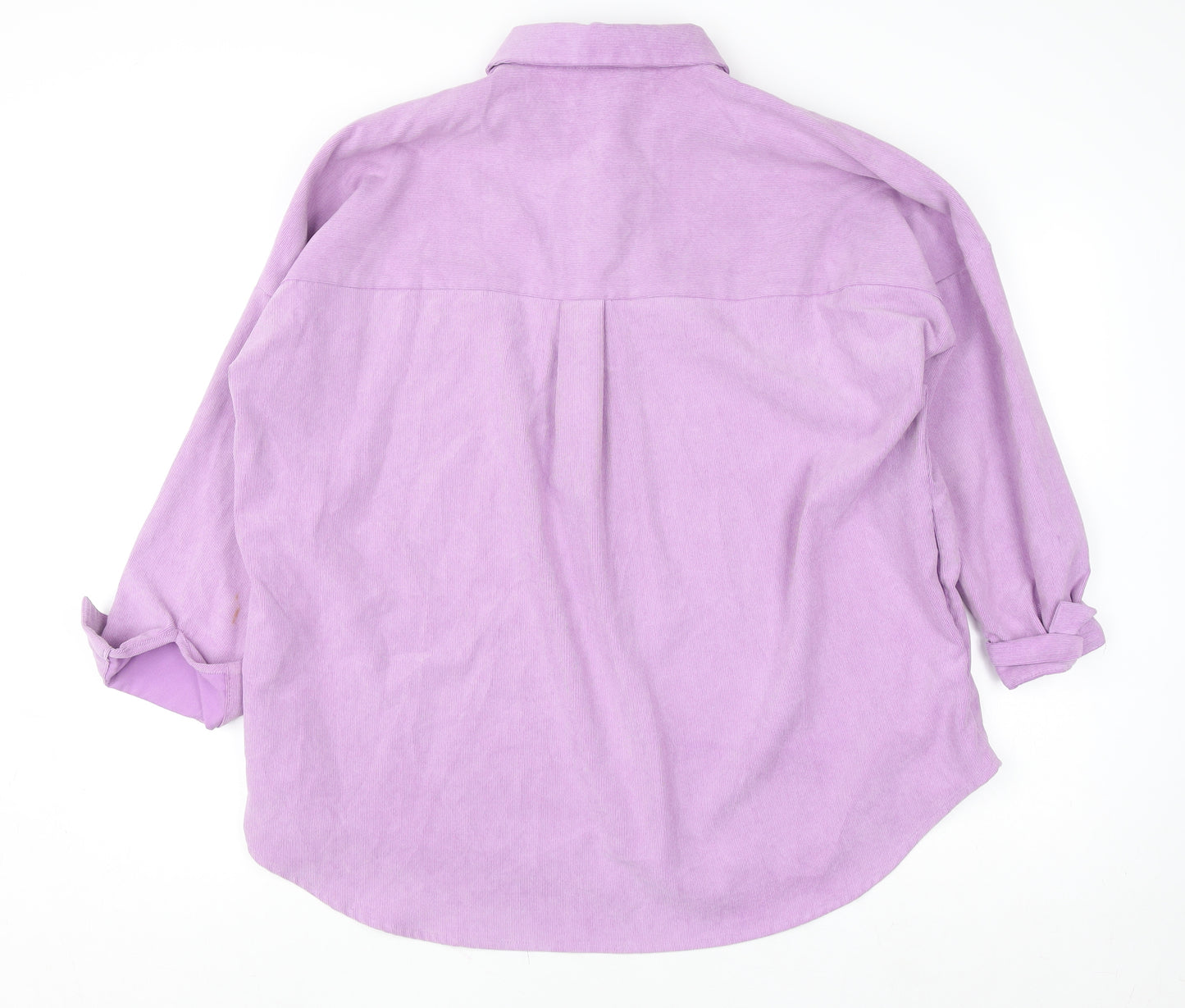 Zara Women's Purple Corduroy Button-Up Shirt Size 12 Collared Relaxed Fit