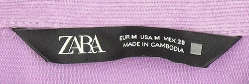 Zara Women's Purple Corduroy Button-Up Shirt Size 12 Collared Relaxed Fit