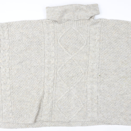 Savoir Women’s Beige Roll Neck Cable-Knit Cape Jumper Size 18