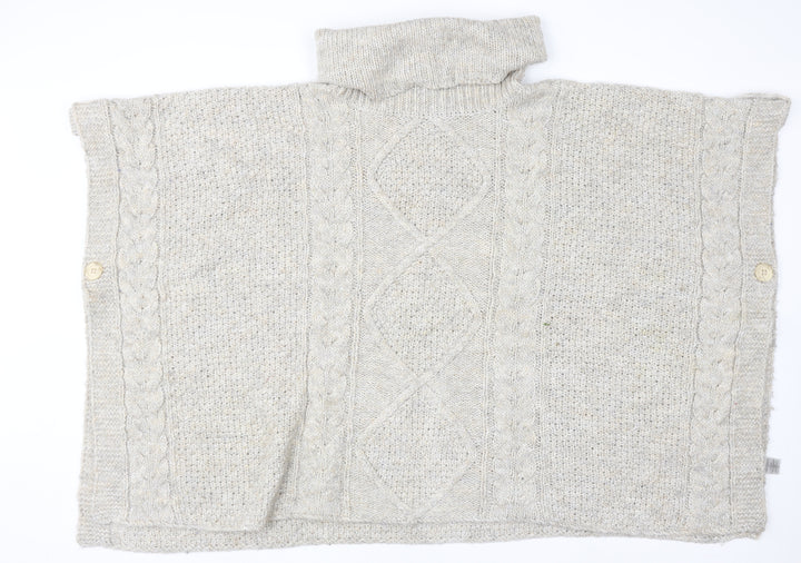 Savoir Women’s Beige Roll Neck Cable-Knit Cape Jumper Size 18