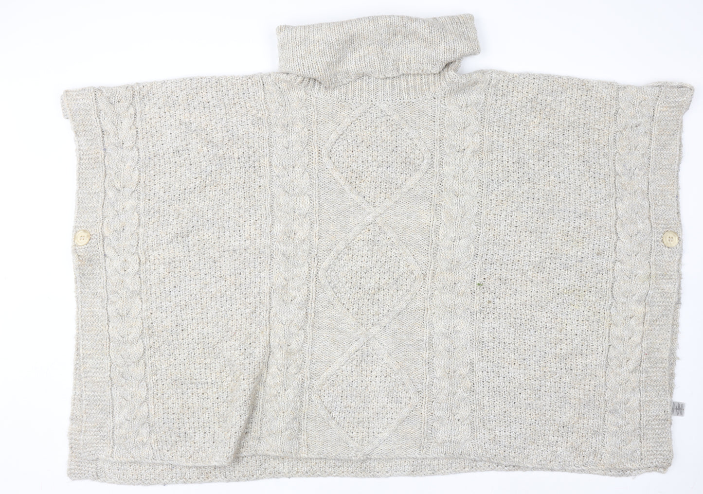 Savoir Women’s Beige Roll Neck Cable-Knit Cape Jumper Size 18