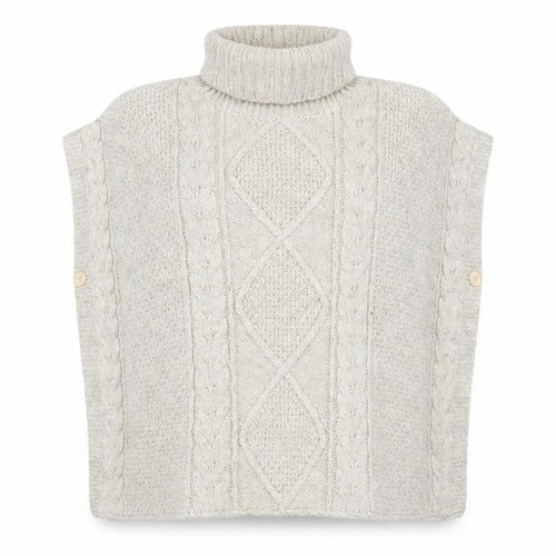 Savoir Women’s Beige Roll Neck Cable-Knit Cape Jumper Size 18