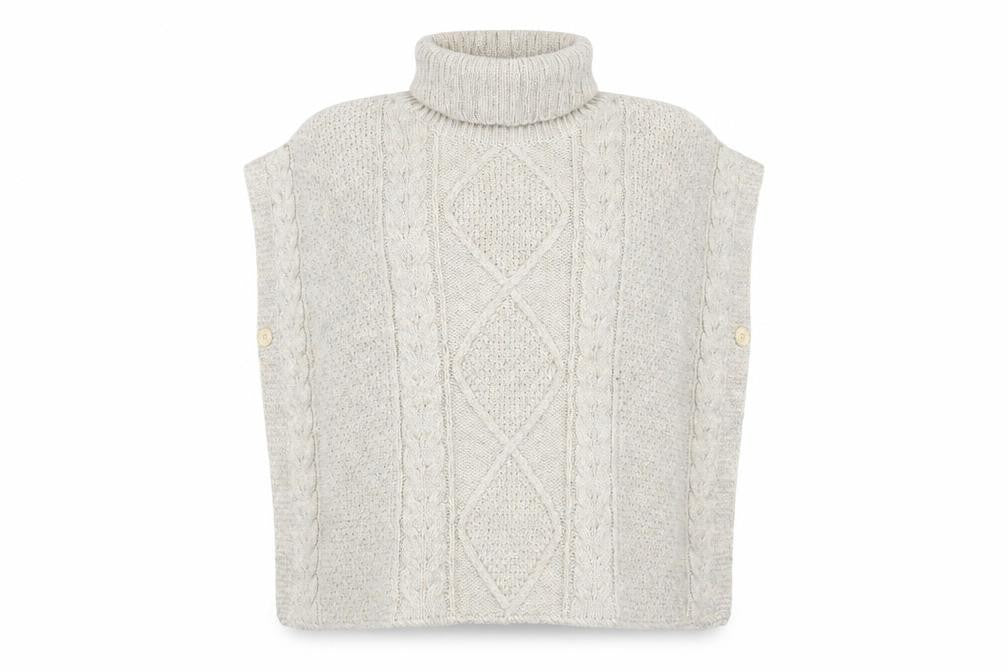 Savoir Women’s Beige Roll Neck Cable-Knit Cape Jumper Size 18