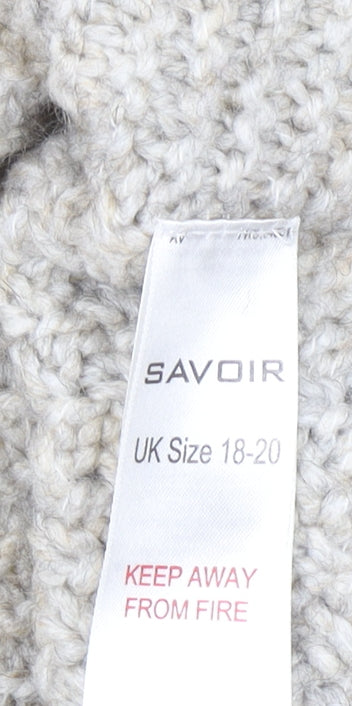 Savoir Women’s Beige Roll Neck Cable-Knit Cape Jumper Size 18