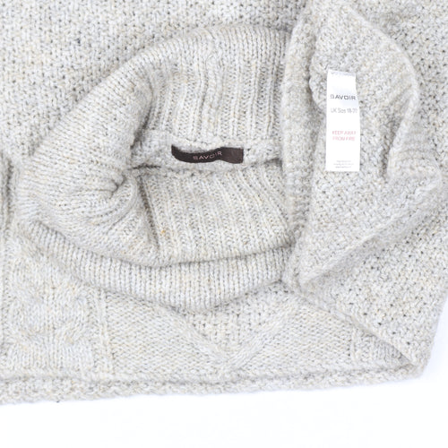 Savoir Women’s Beige Roll Neck Cable-Knit Cape Jumper Size 18