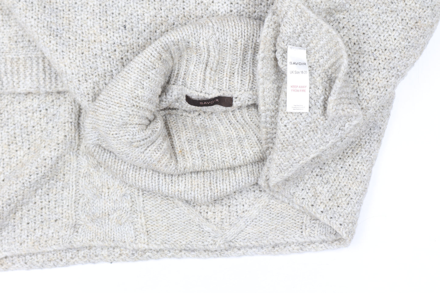 Savoir Women’s Beige Roll Neck Cable-Knit Cape Jumper Size 18