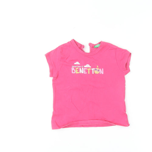 Benetton Girls Pink Short Sleeve Cotton Logo T-Shirt 12-18 Months