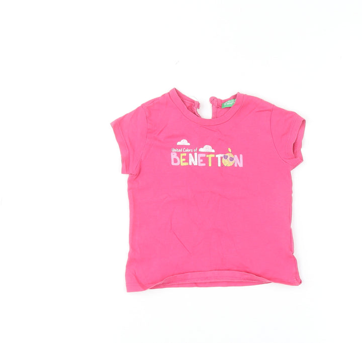 Benetton Girls Pink Short Sleeve Cotton Logo T-Shirt 12-18 Months