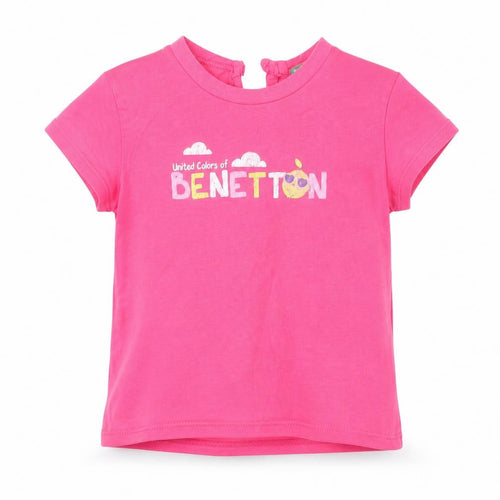 Benetton Girls Pink Short Sleeve Cotton Logo T-Shirt 12-18 Months