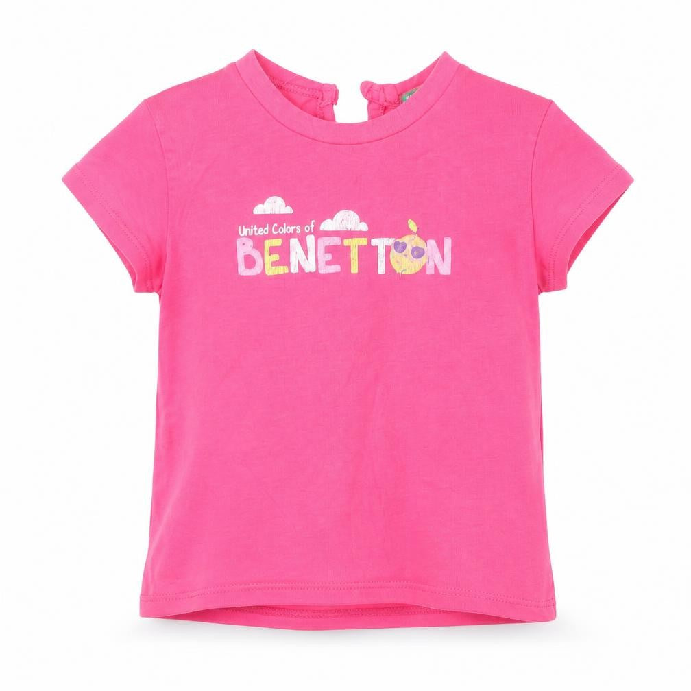 Benetton Girls Pink Short Sleeve Cotton Logo T-Shirt 12-18 Months