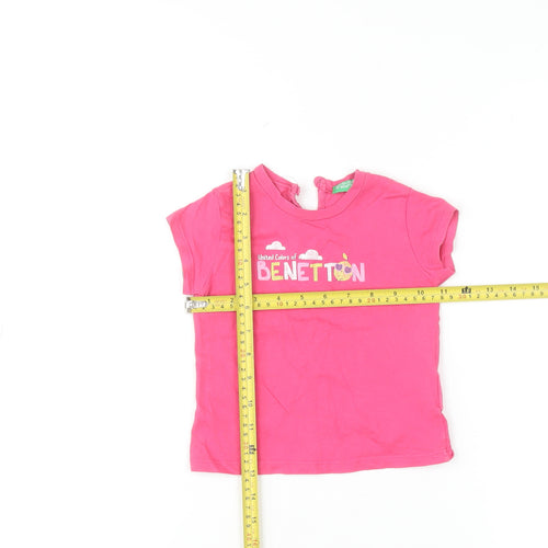 Benetton Girls Pink Short Sleeve Cotton Logo T-Shirt 12-18 Months
