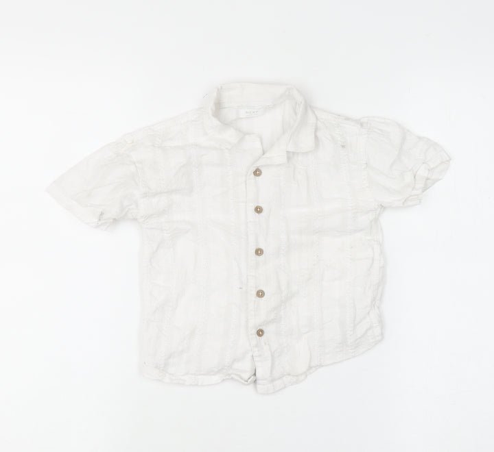 Next Boys White 2-3 Years Button-Up Short Sleeve Cotton Shirt