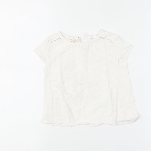 Zara Girls White Embroidered Cotton Short Sleeve Blouse 18-24 Months