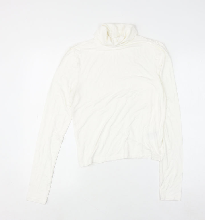 H&M Divided Women White Roll Neck Long Sleeve Basic Top M