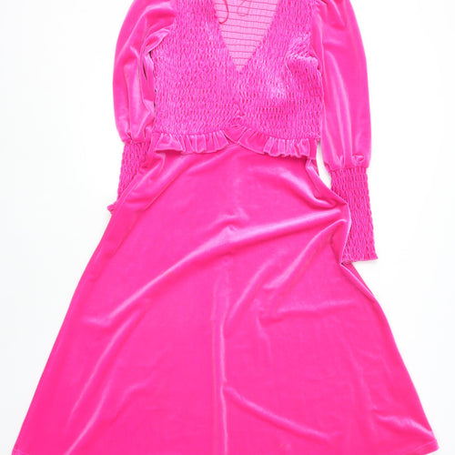 Savida Women Pink XS Velvet A-Line Midi Party Dress