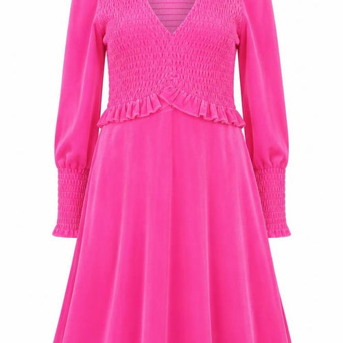 Savida Women Pink XS Velvet A-Line Midi Party Dress