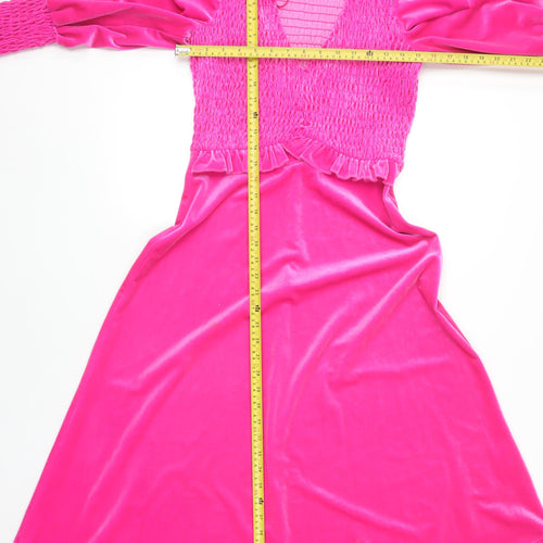 Savida Women Pink XS Velvet A-Line Midi Party Dress
