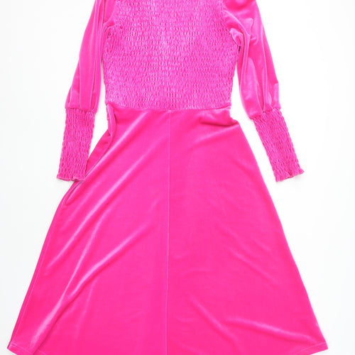 Savida Women Pink XS Velvet A-Line Midi Party Dress