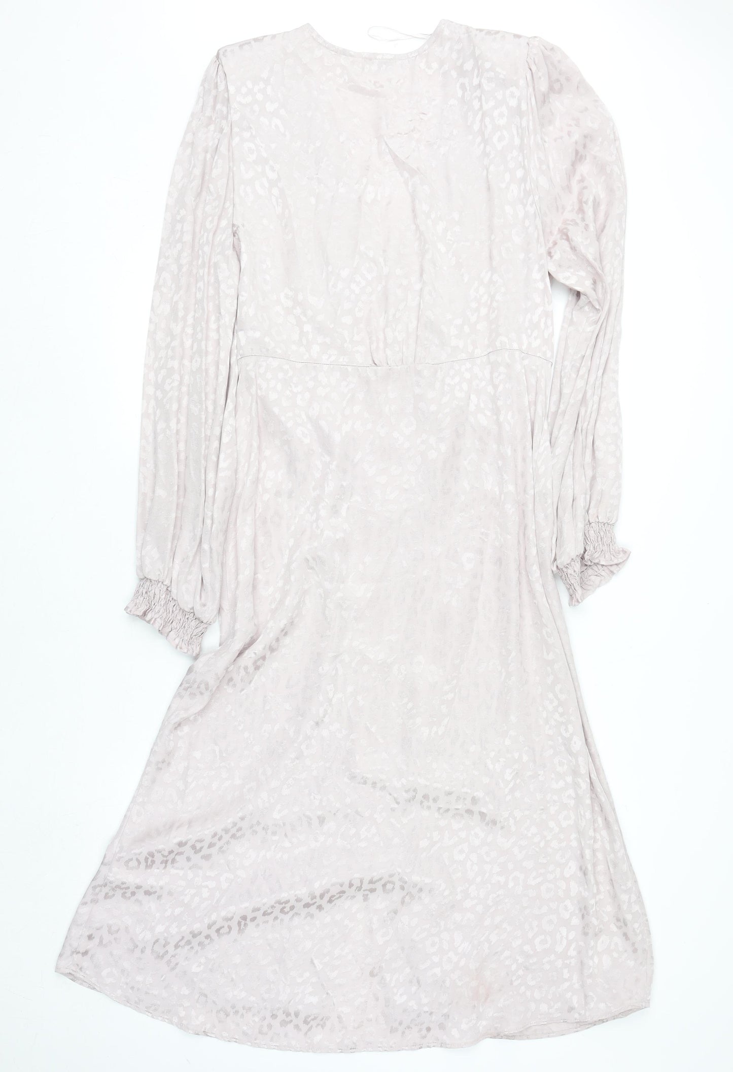 River Island Women’s Beige Animal Print Midi Dress Size 14 V-Neck Fit & Flare