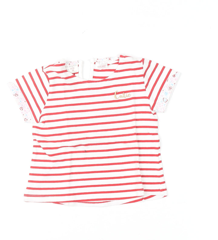 Zara Girls Red White Striped Cutie T-Shirt 18-24 Months