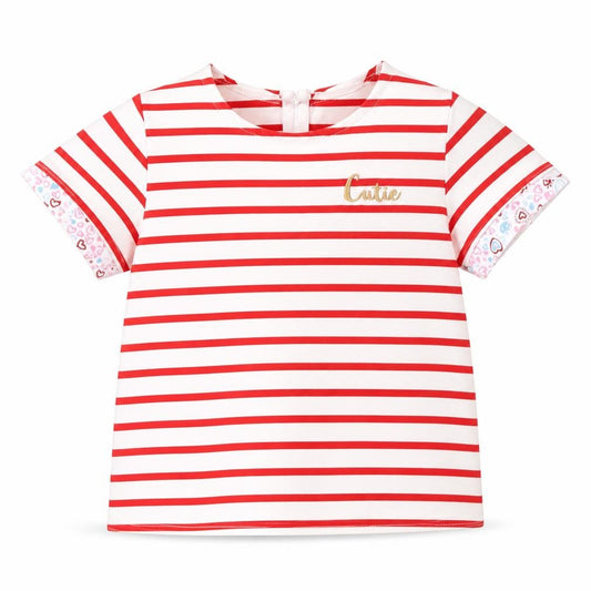 Front view of Zara girls’ red white striped cutie t-shirt 18-24 months