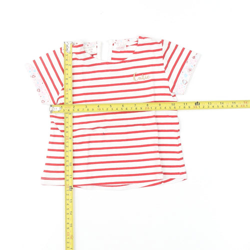 Zara Girls Red White Striped Cutie T-Shirt 18-24 Months