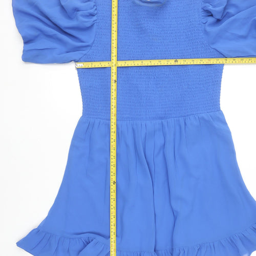 New Look Women Blue A-Line Puff Sleeve Short Dress Size 18