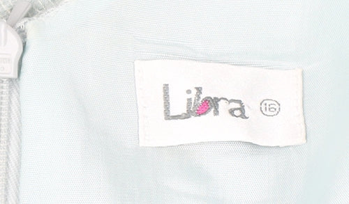 Libra Women Blue Size 16 V-Neck Sleeveless Sheath Dress