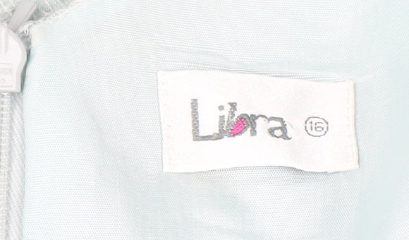 Libra Women Blue Size 16 V-Neck Sleeveless Sheath Dress