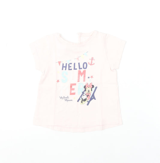 Front view of Disney Baby girls’ pink minnie mouse hello summer t-shirt 12-18 months