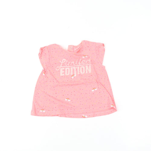 Zara Baby Girl Pink Limited Edition T-Shirt 12-18 Months Glitter Rainbow Print