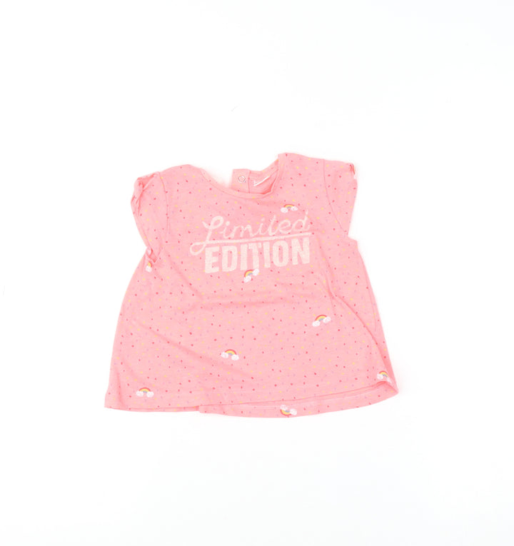 Zara Baby Girl Pink Limited Edition T-Shirt 12-18 Months Glitter Rainbow Print