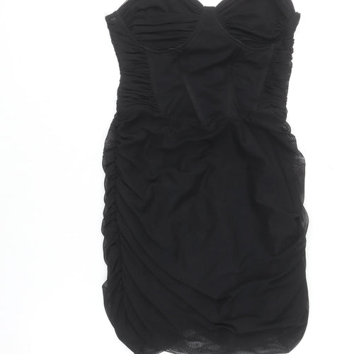 Bershka Women Black Bodycon Ruched Mini Dress Size 12