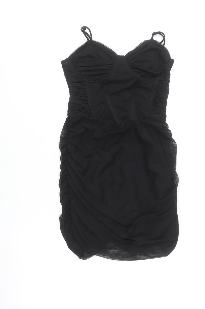 Bershka Women Black Bodycon Ruched Mini Dress Size 12