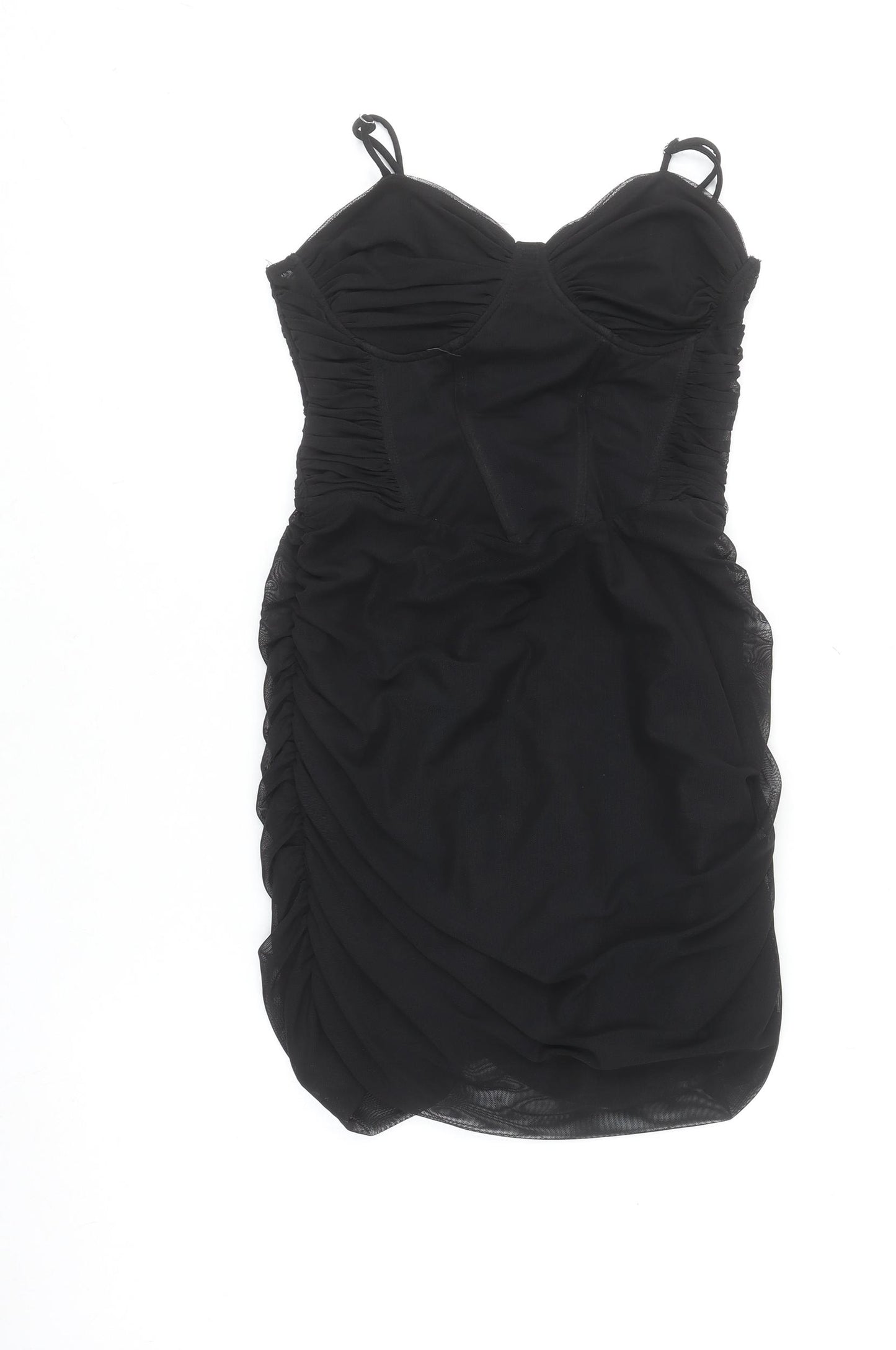 Bershka Women Black Bodycon Ruched Mini Dress Size 12
