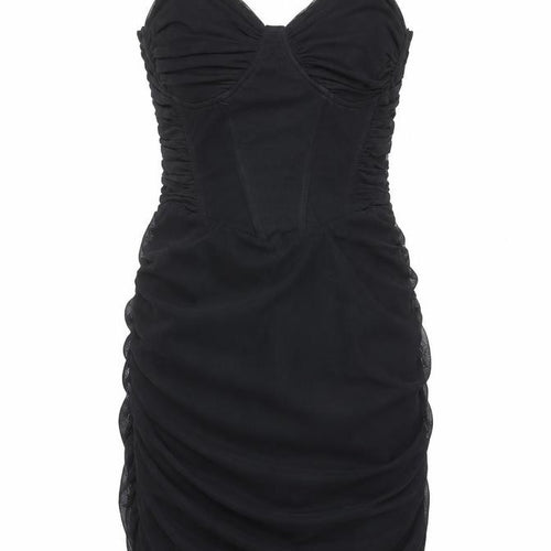 Bershka Women Black Bodycon Ruched Mini Dress Size 12