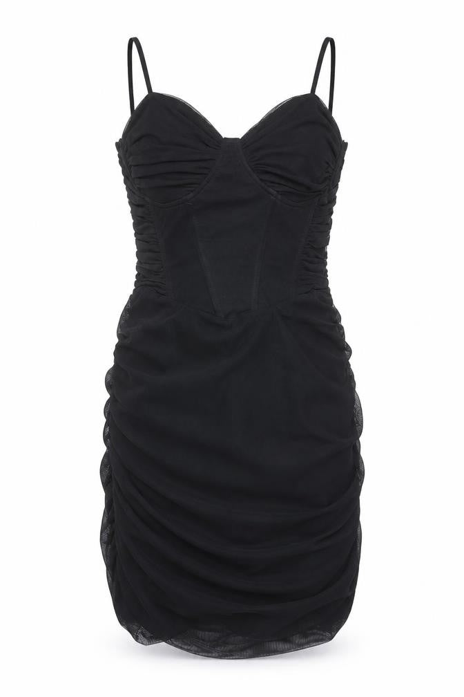 Bershka Women Black Bodycon Ruched Mini Dress Size 12
