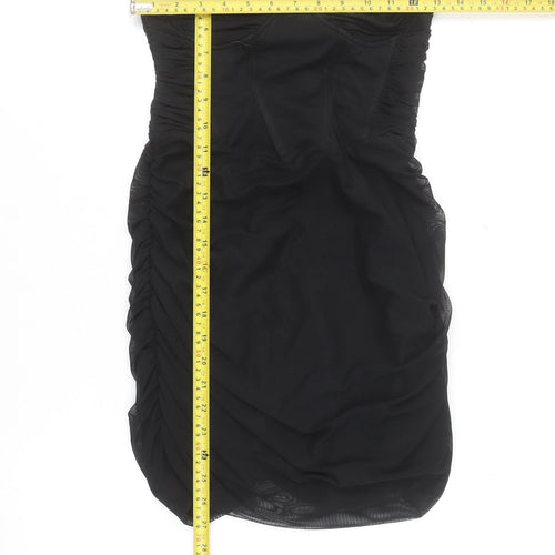 Bershka Women Black Bodycon Ruched Mini Dress Size 12