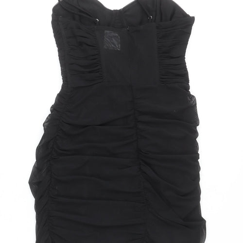Bershka Women Black Bodycon Ruched Mini Dress Size 12