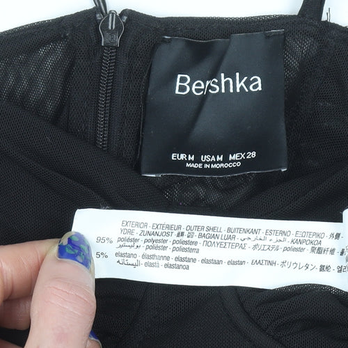Bershka Women Black Bodycon Ruched Mini Dress Size 12