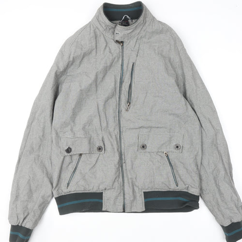 Zara Man Men's Grey Check Bomber Jacket XL Regular Cotton Blend