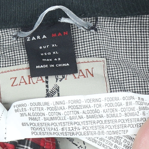 Zara Man Men's Grey Check Bomber Jacket XL Regular Cotton Blend