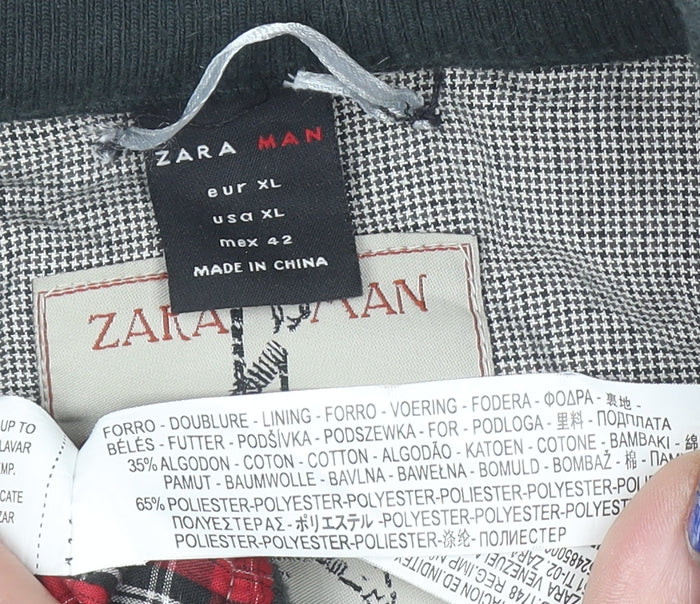 Zara Man Men's Grey Check Bomber Jacket XL Regular Cotton Blend